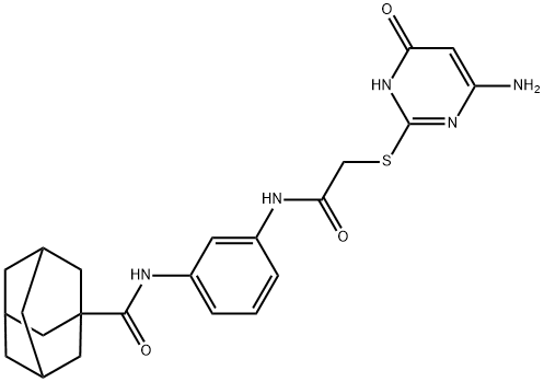 N-[3-[[2-[(6-amino-4-oxo-1H-pyrimidin-2-yl)sulfanyl]acetyl]amino]phenyl]adamantane-1-carboxamide Struktur