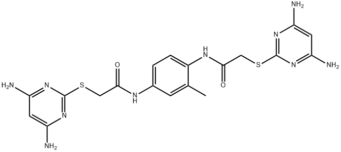 2-(4,6-diaminopyrimidin-2-yl)sulfanyl-N-[4-[[2-(4,6-diaminopyrimidin-2-yl)sulfanylacetyl]amino]-3-methylphenyl]acetamide Struktur