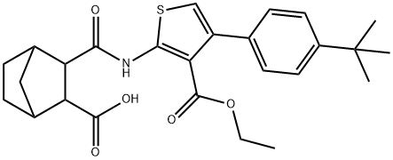 2-[[4-(4-tert-butylphenyl)-3-ethoxycarbonylthiophen-2-yl]carbamoyl]bicyclo[2.2.1]heptane-3-carboxylic acid Struktur