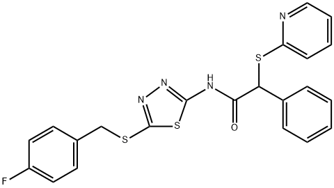 N-[5-[(4-fluorophenyl)methylsulfanyl]-1,3,4-thiadiazol-2-yl]-2-phenyl-2-pyridin-2-ylsulfanylacetamide Struktur