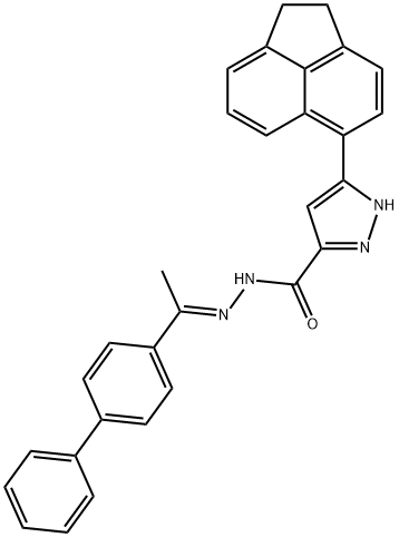 3-(1,2-dihydroacenaphthylen-5-yl)-N-[(E)-1-(4-phenylphenyl)ethylideneamino]-1H-pyrazole-5-carboxamide Struktur