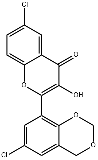 6-chloro-2-(6-chloro-4H-1,3-benzodioxin-8-yl)-3-hydroxychromen-4-one Struktur