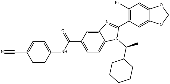 (S)-2-(6-bromobenzo[d][1,3]dioxol-5-yl)-N-(4-cyanophenyl)-1-(1-cyclohexylethyl)-1H-benzo[d]imidazole-5-carboxamide