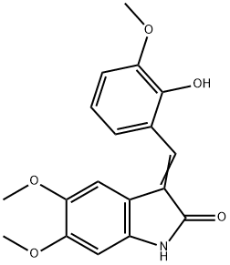 (3Z)-3-[(2-hydroxy-3-methoxyphenyl)methylidene]-5,6-dimethoxy-1H-indol-2-one Struktur