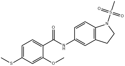 2-methoxy-4-methylsulfanyl-N-(1-methylsulfonyl-2,3-dihydroindol-5-yl)benzamide Struktur