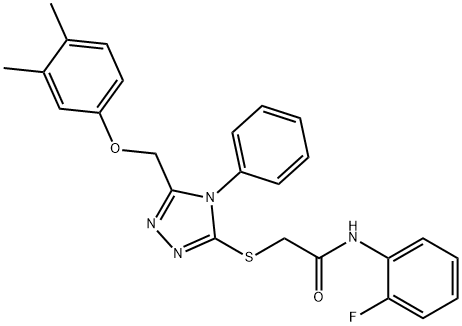 2-[[5-[(3,4-dimethylphenoxy)methyl]-4-phenyl-1,2,4-triazol-3-yl]sulfanyl]-N-(2-fluorophenyl)acetamide Struktur