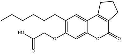 2-[(8-hexyl-4-oxo-2,3-dihydro-1H-cyclopenta[c]chromen-7-yl)oxy]acetic acid Struktur