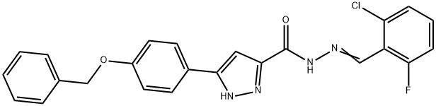 N-[(E)-(2-chloro-6-fluorophenyl)methylideneamino]-3-(4-phenylmethoxyphenyl)-1H-pyrazole-5-carboxamide Struktur