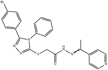 2-[[5-(4-bromophenyl)-4-phenyl-1,2,4-triazol-3-yl]sulfanyl]-N-[(E)-1-pyridin-4-ylethylideneamino]acetamide Struktur