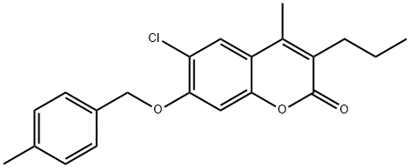 6-chloro-4-methyl-7-[(4-methylphenyl)methoxy]-3-propylchromen-2-one Struktur