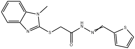 2-(1-methylbenzimidazol-2-yl)sulfanyl-N-[(E)-thiophen-2-ylmethylideneamino]acetamide Struktur