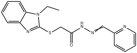 2-(1-ethylbenzimidazol-2-yl)sulfanyl-N-[(E)-pyridin-2-ylmethylideneamino]acetamide Struktur