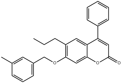 7-[(3-methylphenyl)methoxy]-4-phenyl-6-propylchromen-2-one Struktur