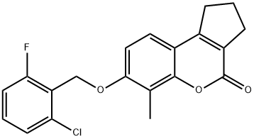 7-[(2-chloro-6-fluorophenyl)methoxy]-6-methyl-2,3-dihydro-1H-cyclopenta[c]chromen-4-one Struktur