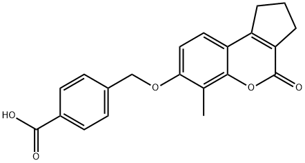 4-[(6-methyl-4-oxo-2,3-dihydro-1H-cyclopenta[c]chromen-7-yl)oxymethyl]benzoic acid Struktur