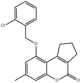 9-[(2-chlorophenyl)methoxy]-7-methyl-2,3-dihydro-1H-cyclopenta[c]chromen-4-one Struktur