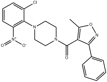 [4-(2-chloro-6-nitrophenyl)piperazin-1-yl]-(5-methyl-3-phenyl-1,2-oxazol-4-yl)methanone Struktur