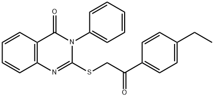 2-[2-(4-ethylphenyl)-2-oxoethyl]sulfanyl-3-phenylquinazolin-4-one Struktur