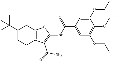 6-tert-butyl-2-[(3,4,5-triethoxybenzoyl)amino]-4,5,6,7-tetrahydro-1-benzothiophene-3-carboxamide Struktur