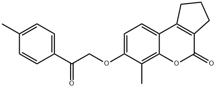 6-methyl-7-[2-(4-methylphenyl)-2-oxoethoxy]-2,3-dihydro-1H-cyclopenta[c]chromen-4-one Struktur