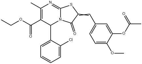 ethyl (2E)-2-[(3-acetyloxy-4-methoxyphenyl)methylidene]-5-(2-chlorophenyl)-7-methyl-3-oxo-5H-[1,3]thiazolo[3,2-a]pyrimidine-6-carboxylate Struktur