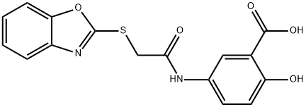 5-[[2-(1,3-benzoxazol-2-ylsulfanyl)acetyl]amino]-2-hydroxybenzoic acid Struktur