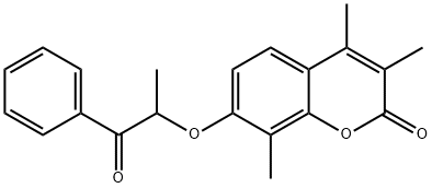 3,4,8-trimethyl-7-(1-oxo-1-phenylpropan-2-yl)oxychromen-2-one Struktur