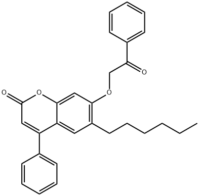 6-hexyl-7-phenacyloxy-4-phenylchromen-2-one Struktur