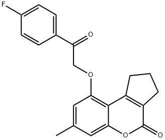 9-[2-(4-fluorophenyl)-2-oxoethoxy]-7-methyl-2,3-dihydro-1H-cyclopenta[c]chromen-4-one Struktur