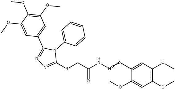 2-[[4-phenyl-5-(3,4,5-trimethoxyphenyl)-1,2,4-triazol-3-yl]sulfanyl]-N-[(E)-(2,4,5-trimethoxyphenyl)methylideneamino]acetamide Struktur
