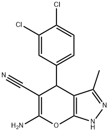 6-amino-4-(3,4-dichlorophenyl)-3-methyl-2,4-dihydropyrano[2,3-c]pyrazole-5-carbonitrile Struktur