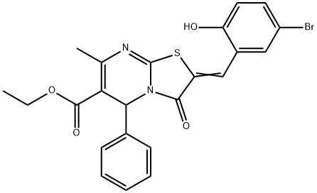 ethyl (2Z)-2-[(5-bromo-2-hydroxyphenyl)methylidene]-7-methyl-3-oxo-5-phenyl-5H-[1,3]thiazolo[3,2-a]pyrimidine-6-carboxylate Struktur