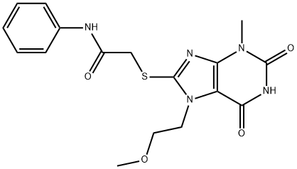 2-[7-(2-methoxyethyl)-3-methyl-2,6-dioxopurin-8-yl]sulfanyl-N-phenylacetamide Struktur