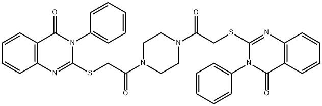 2-[2-oxo-2-[4-[2-(4-oxo-3-phenylquinazolin-2-yl)sulfanylacetyl]piperazin-1-yl]ethyl]sulfanyl-3-phenylquinazolin-4-one Struktur