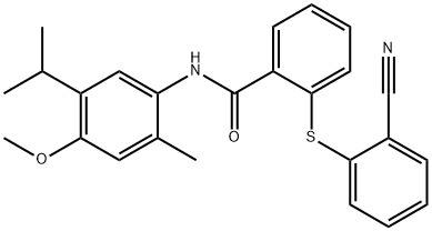 2-(2-cyanophenyl)sulfanyl-N-(4-methoxy-2-methyl-5-propan-2-ylphenyl)benzamide Struktur