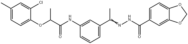 N-[(E)-1-[3-[2-(2-chloro-4-methylphenoxy)propanoylamino]phenyl]ethylideneamino]-1,3-benzodioxole-5-carboxamide Struktur