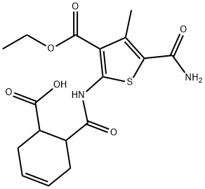 6-[(5-carbamoyl-3-ethoxycarbonyl-4-methylthiophen-2-yl)carbamoyl]cyclohex-3-ene-1-carboxylic acid Struktur