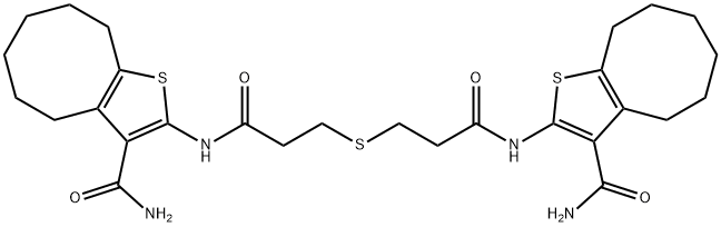 2-[3-[3-[(3-carbamoyl-4,5,6,7,8,9-hexahydrocycloocta[b]thiophen-2-yl)amino]-3-oxopropyl]sulfanylpropanoylamino]-4,5,6,7,8,9-hexahydrocycloocta[b]thiophene-3-carboxamide Struktur