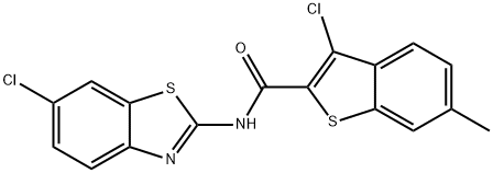 3-chloro-N-(6-chloro-1,3-benzothiazol-2-yl)-6-methyl-1-benzothiophene-2-carboxamide Struktur