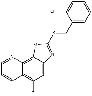 5-chloro-2-[(2-chlorophenyl)methylsulfanyl]-[1,3]oxazolo[4,5-h]quinoline Struktur