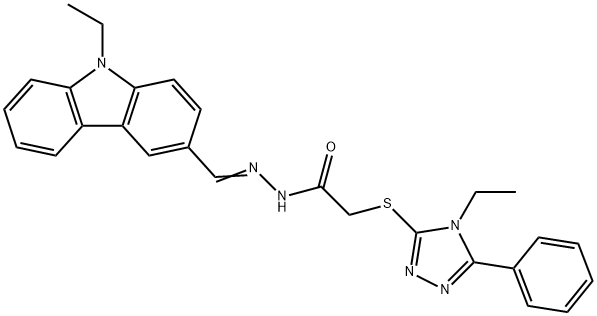 N-[(E)-(9-ethylcarbazol-3-yl)methylideneamino]-2-[(4-ethyl-5-phenyl-1,2,4-triazol-3-yl)sulfanyl]acetamide Struktur