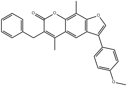 6-benzyl-3-(4-methoxyphenyl)-5,9-dimethylfuro[3,2-g]chromen-7-one Struktur