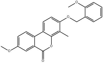 8-methoxy-3-[(2-methoxyphenyl)methoxy]-4-methylbenzo[c]chromen-6-one Struktur