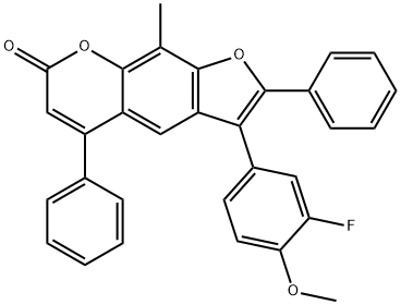 3-(3-fluoro-4-methoxyphenyl)-9-methyl-2,5-diphenylfuro[3,2-g]chromen-7-one Struktur