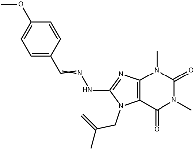 8-[(2E)-2-[(4-methoxyphenyl)methylidene]hydrazinyl]-1,3-dimethyl-7-(2-methylprop-2-enyl)purine-2,6-dione Struktur