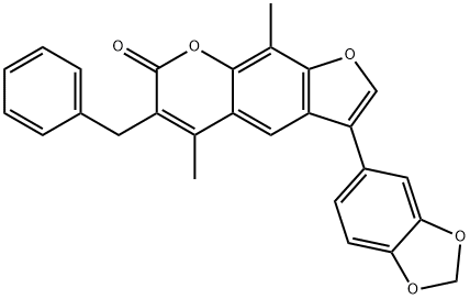 3-(1,3-benzodioxol-5-yl)-6-benzyl-5,9-dimethylfuro[3,2-g]chromen-7-one Struktur