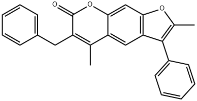 6-benzyl-2,5-dimethyl-3-phenylfuro[3,2-g]chromen-7-one Struktur