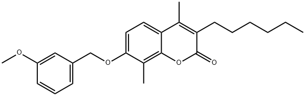 3-hexyl-7-[(3-methoxyphenyl)methoxy]-4,8-dimethylchromen-2-one Struktur