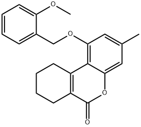 1-[(2-methoxyphenyl)methoxy]-3-methyl-7,8,9,10-tetrahydrobenzo[c]chromen-6-one Struktur