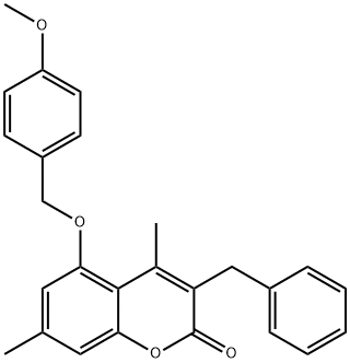 3-benzyl-5-[(4-methoxyphenyl)methoxy]-4,7-dimethylchromen-2-one Struktur